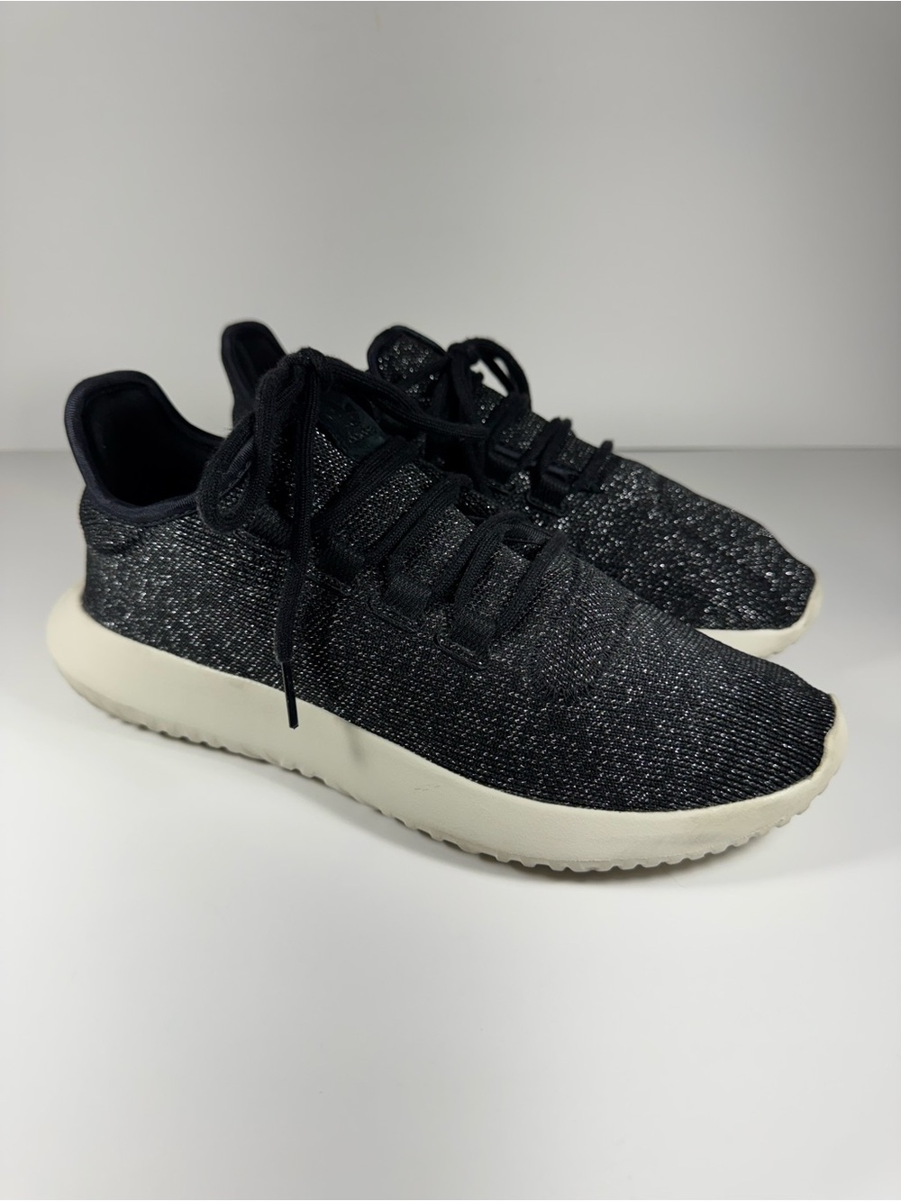 Adidas Tubular Shadow Black Glitter Knit Sneakers Women’s size 9 Athleisure Run